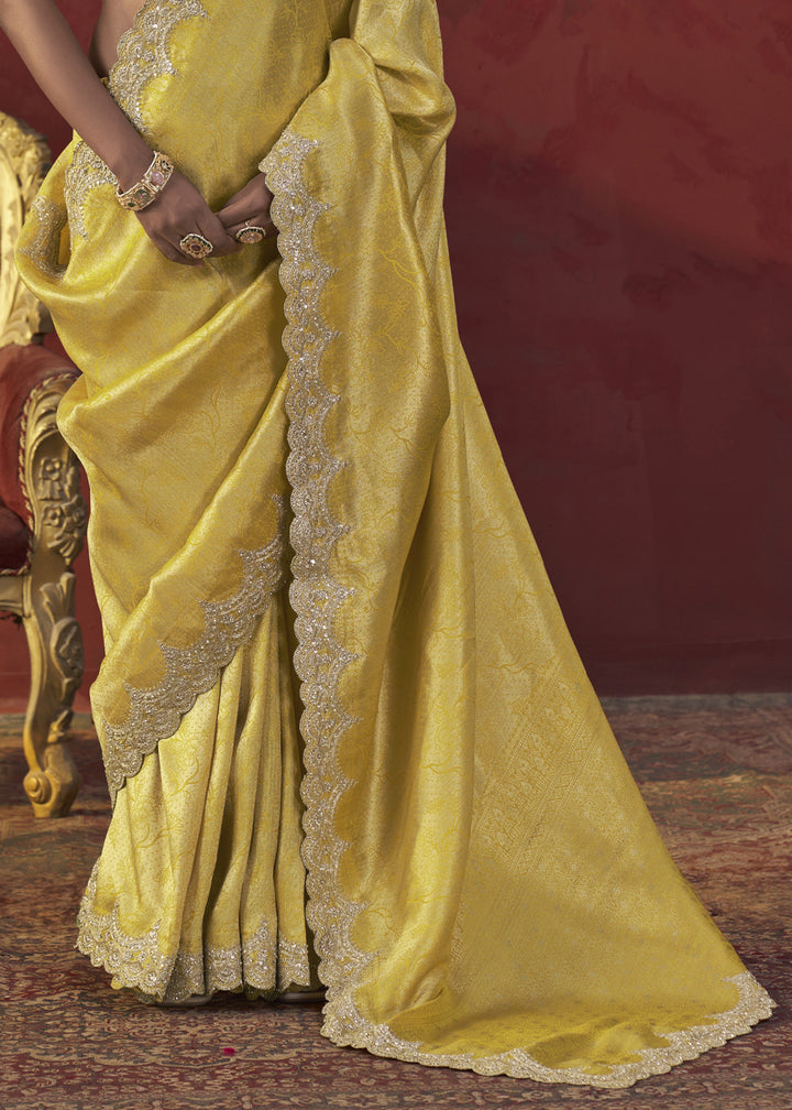 Light Yellow Viscose Silk Saree with Refined Woven Artistry