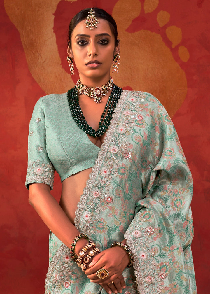 Bllizzard Blue Viscose Silk Saree with Embroidered Flourishes