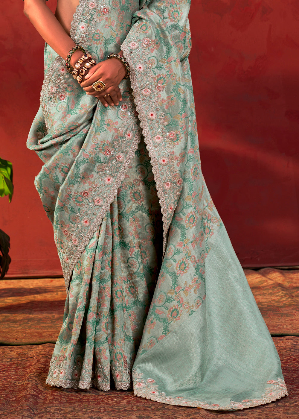 Bllizzard Blue Viscose Silk Saree with Embroidered Flourishes