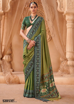 Fern Green Soft Silk Saree with Artistic Patola Motifs