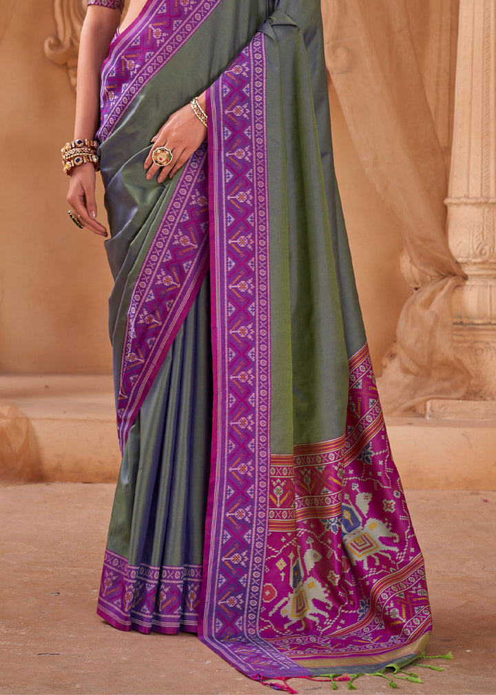 Iron Grey Soft Silk Saree with Artistic Patola Motifs