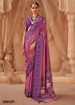 Mulberry Purple Soft Silk Saree with Artistic Patola Motifs