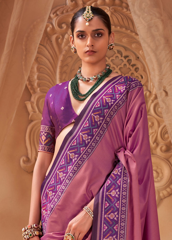 Mulberry Purple Soft Silk Saree with Artistic Patola Motifs