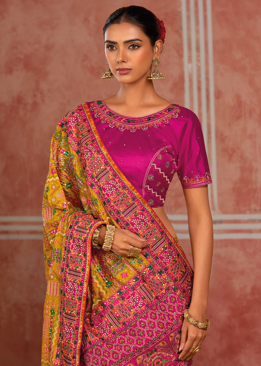 Mustard Yellow Banarasi Silk Saree with Exquisite Kachhi Hand Embroidery
