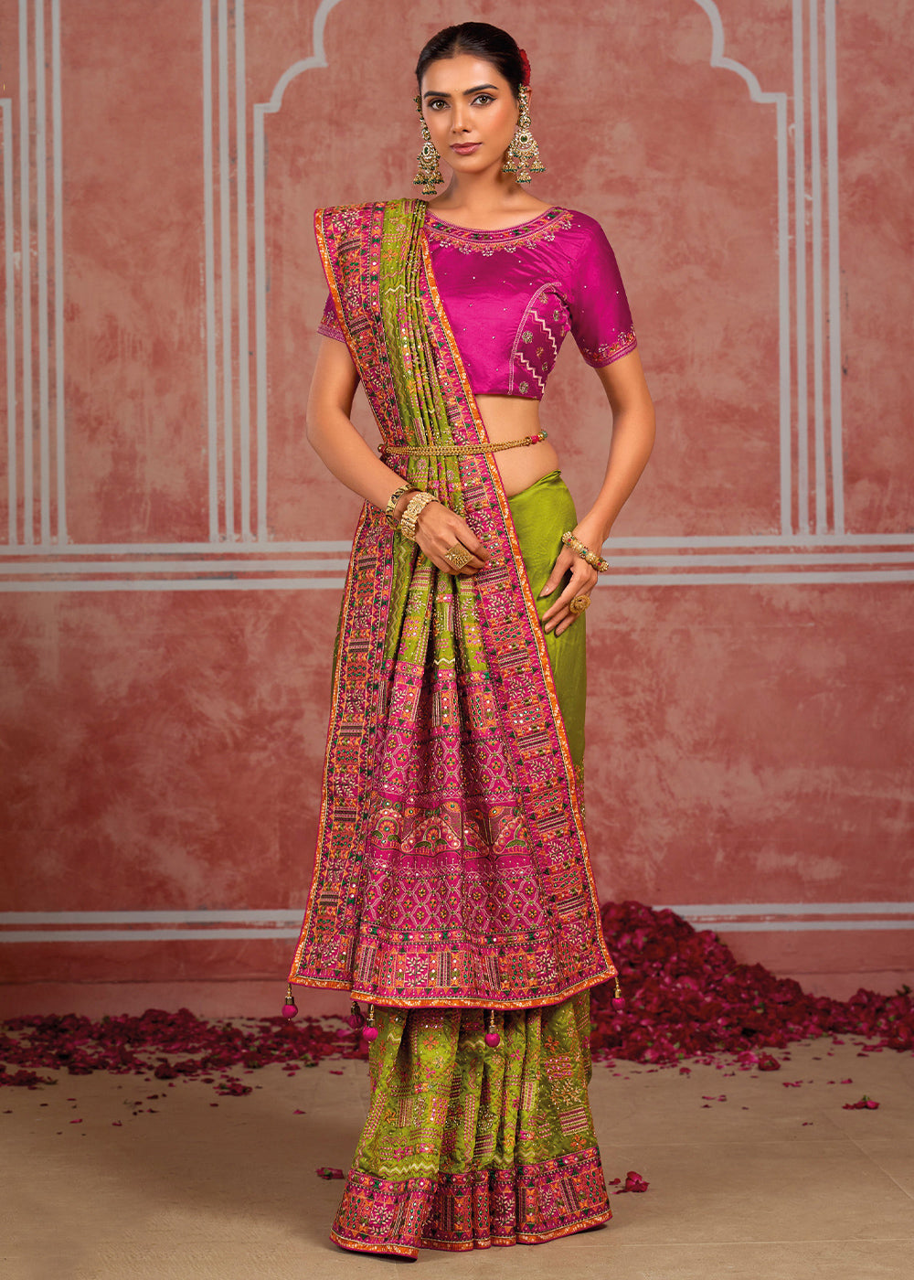 Sheen Green Banarasi Silk Saree with Exquisite Kachhi Hand Embroidery