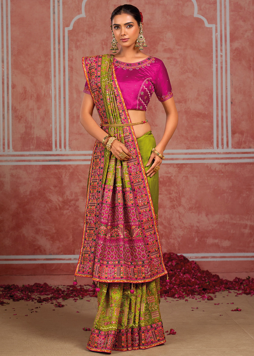 Sheen Green Banarasi Silk Saree with Exquisite Kachhi Hand Embroidery