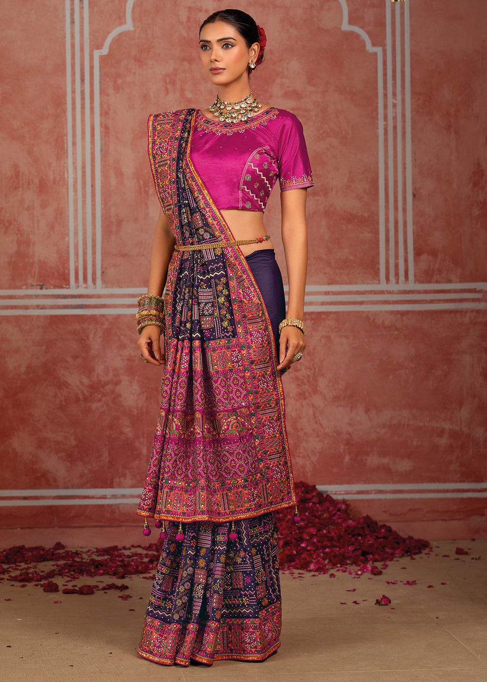 Midnight Purple Banarasi Silk Saree with Exquisite Kachhi Hand Embroidery