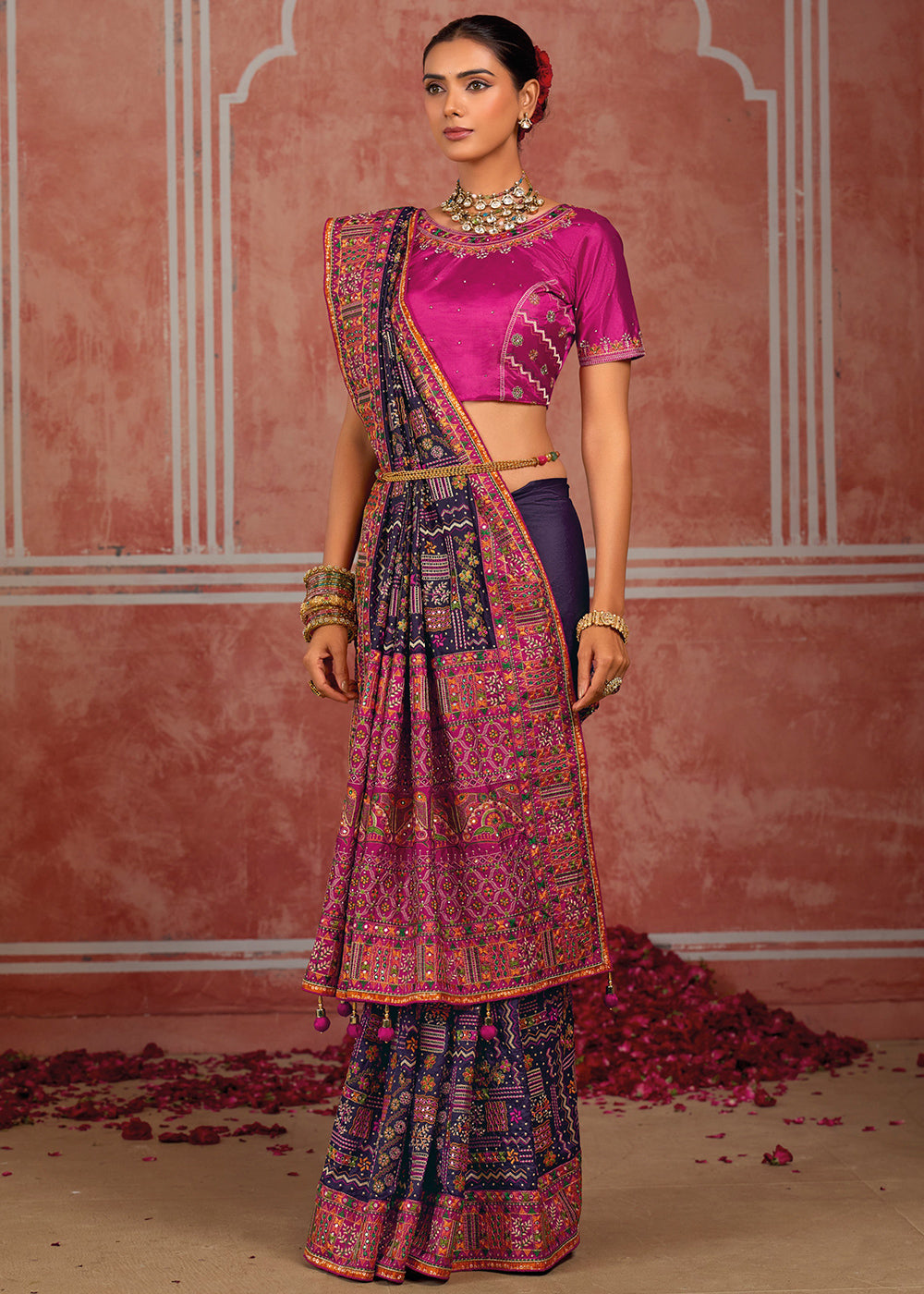 Midnight Purple Banarasi Silk Saree with Exquisite Kachhi Hand Embroidery