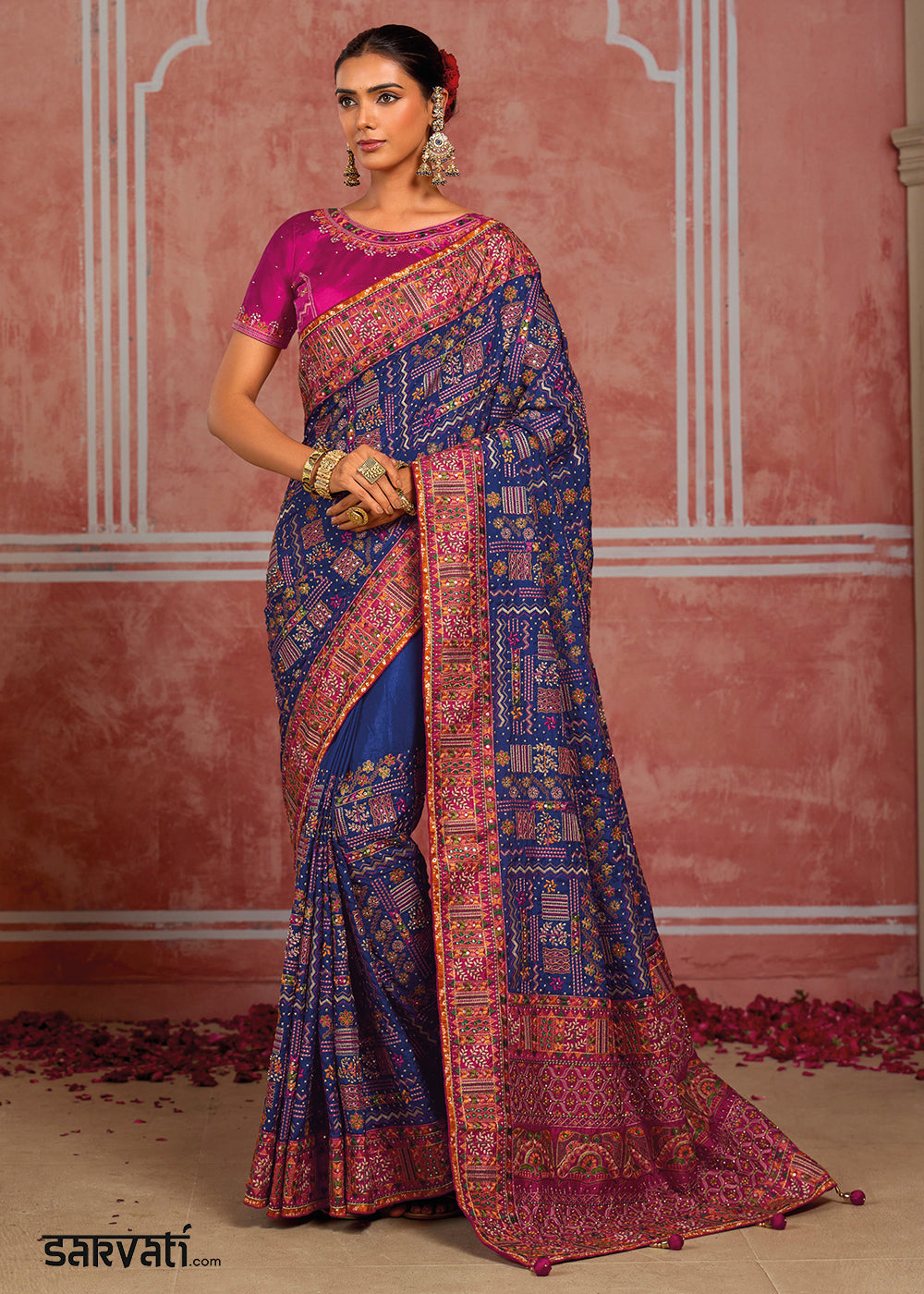 Royal Blue Banarasi Silk Saree with Exquisite Kachhi Hand Embroidery