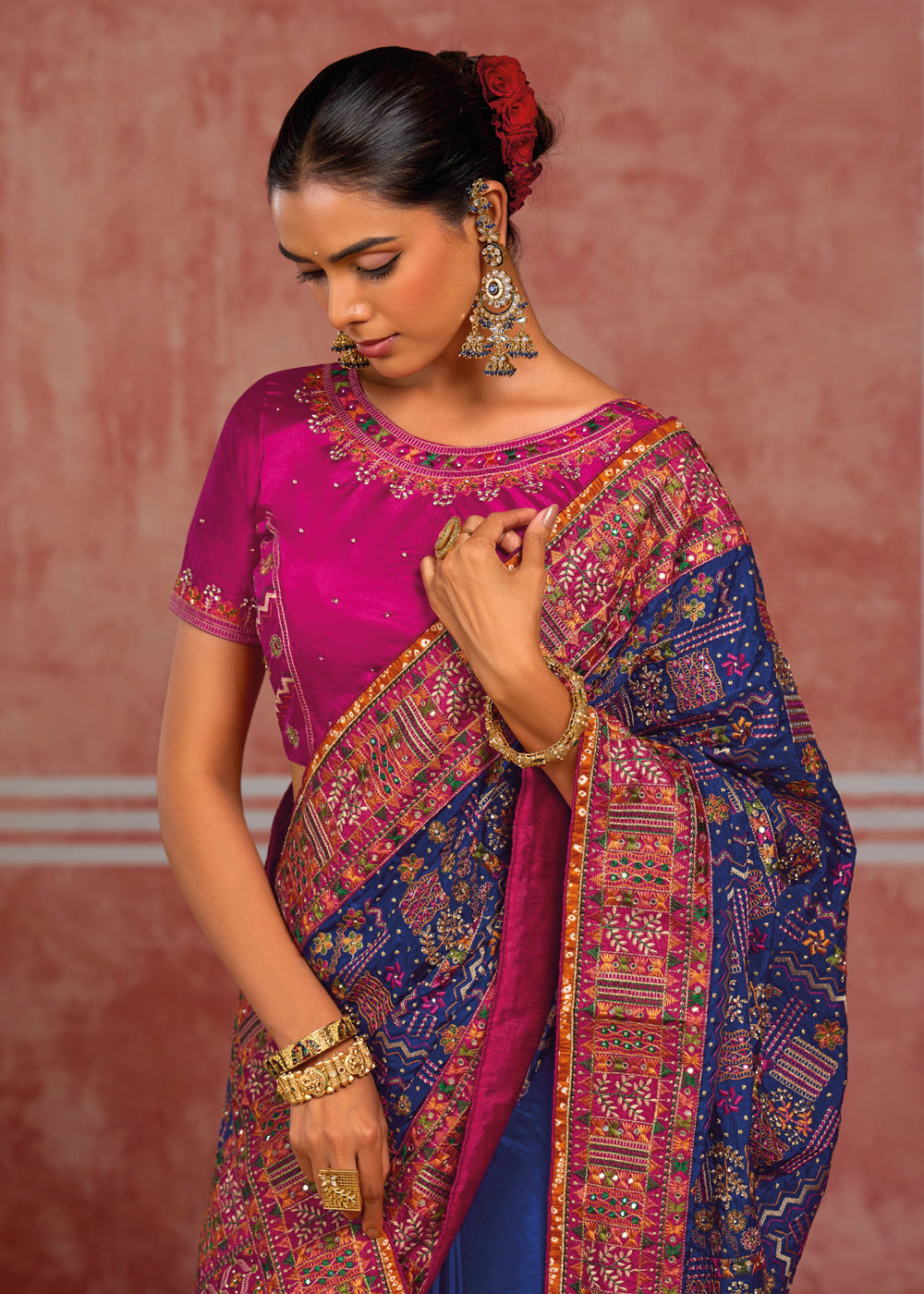 Royal Blue Banarasi Silk Saree with Exquisite Kachhi Hand Embroidery