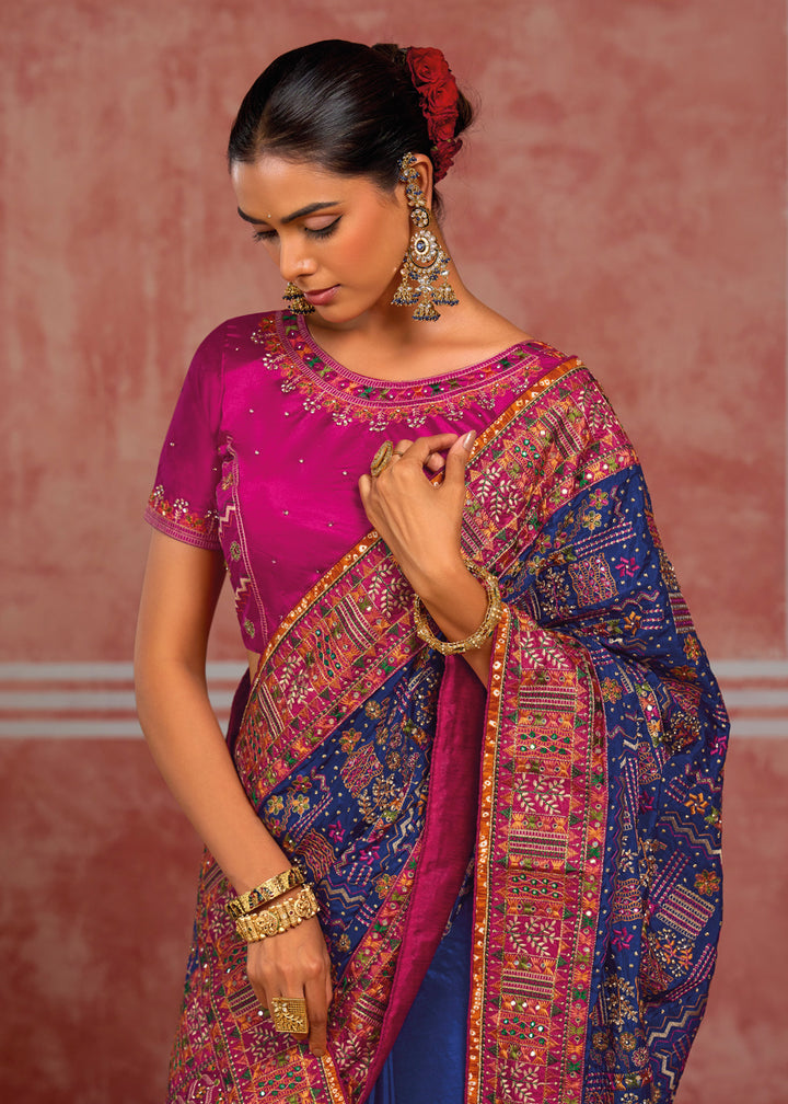 Royal Blue Banarasi Silk Saree with Exquisite Kachhi Hand Embroidery