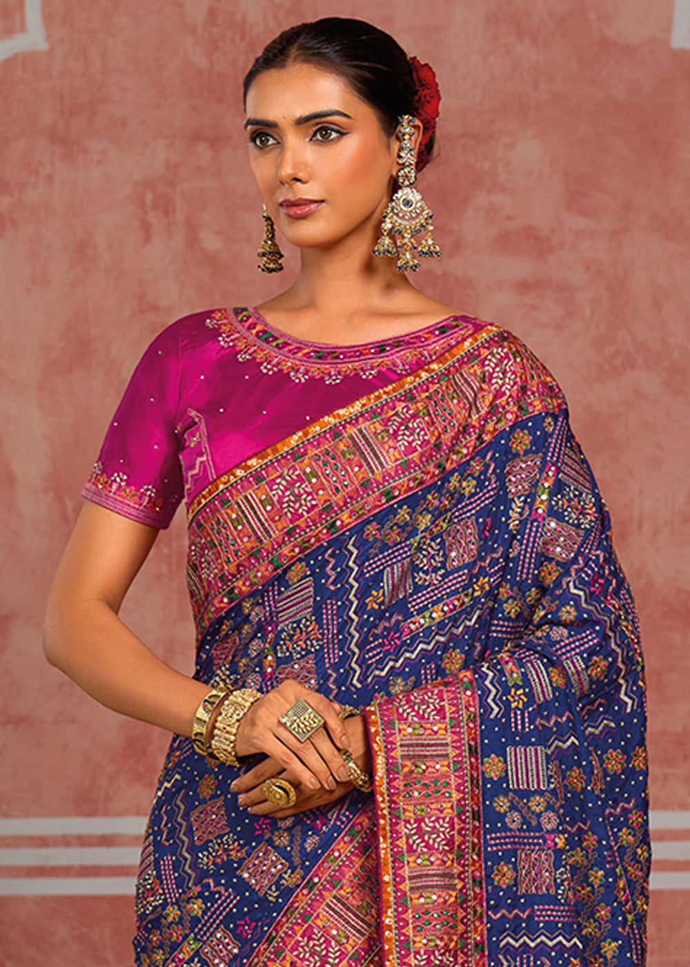 Royal Blue Banarasi Silk Saree with Exquisite Kachhi Hand Embroidery