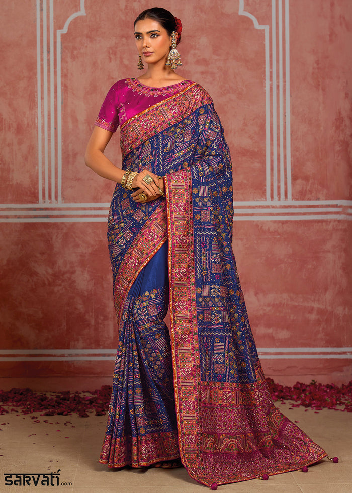 Royal Blue Banarasi Silk Saree with Exquisite Kachhi Hand Embroidery