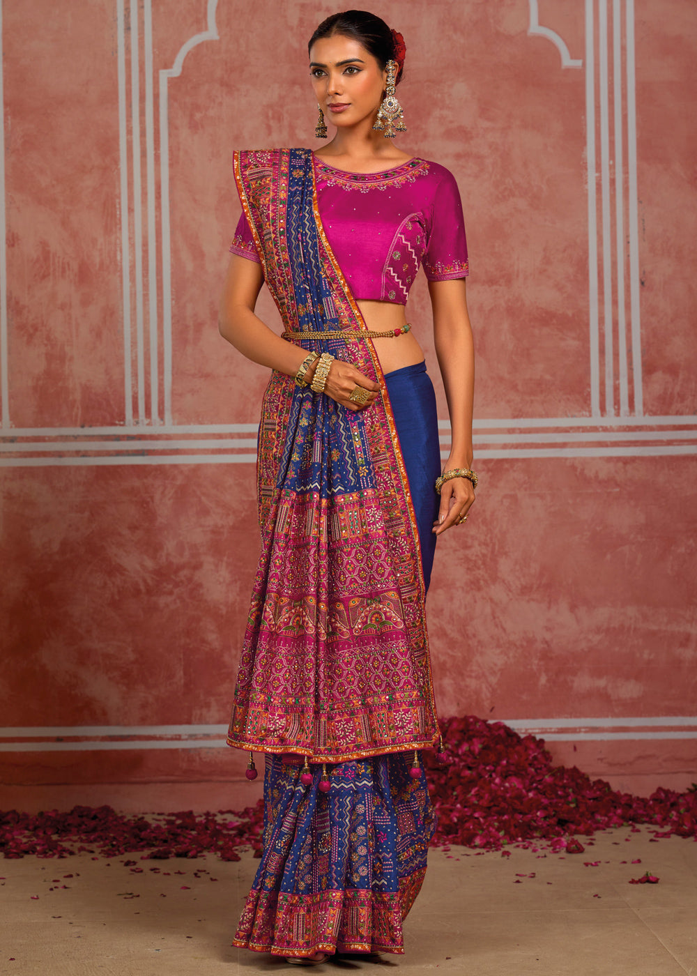 Royal Blue Banarasi Silk Saree with Exquisite Kachhi Hand Embroidery