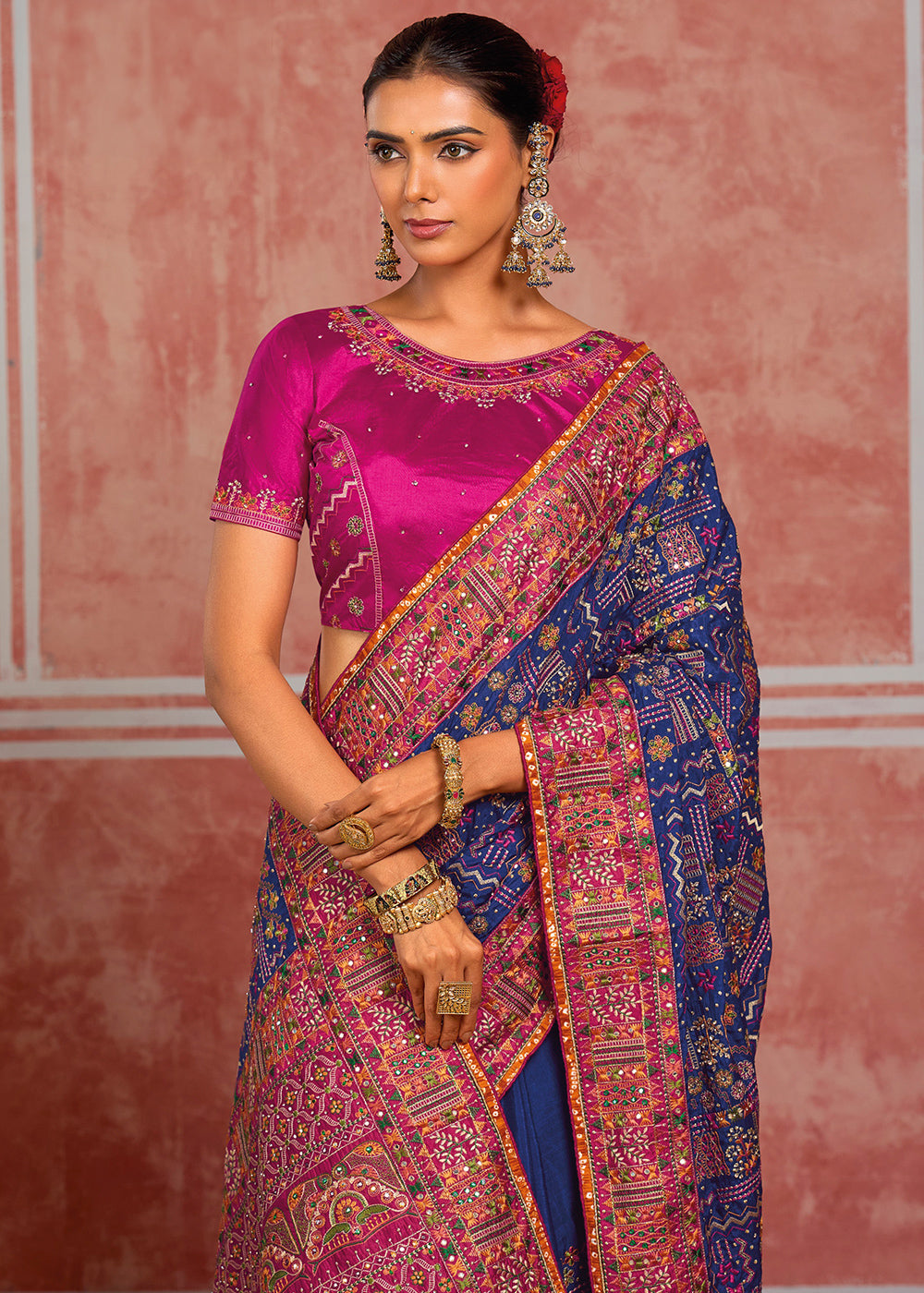 Royal Blue Banarasi Silk Saree with Exquisite Kachhi Hand Embroidery
