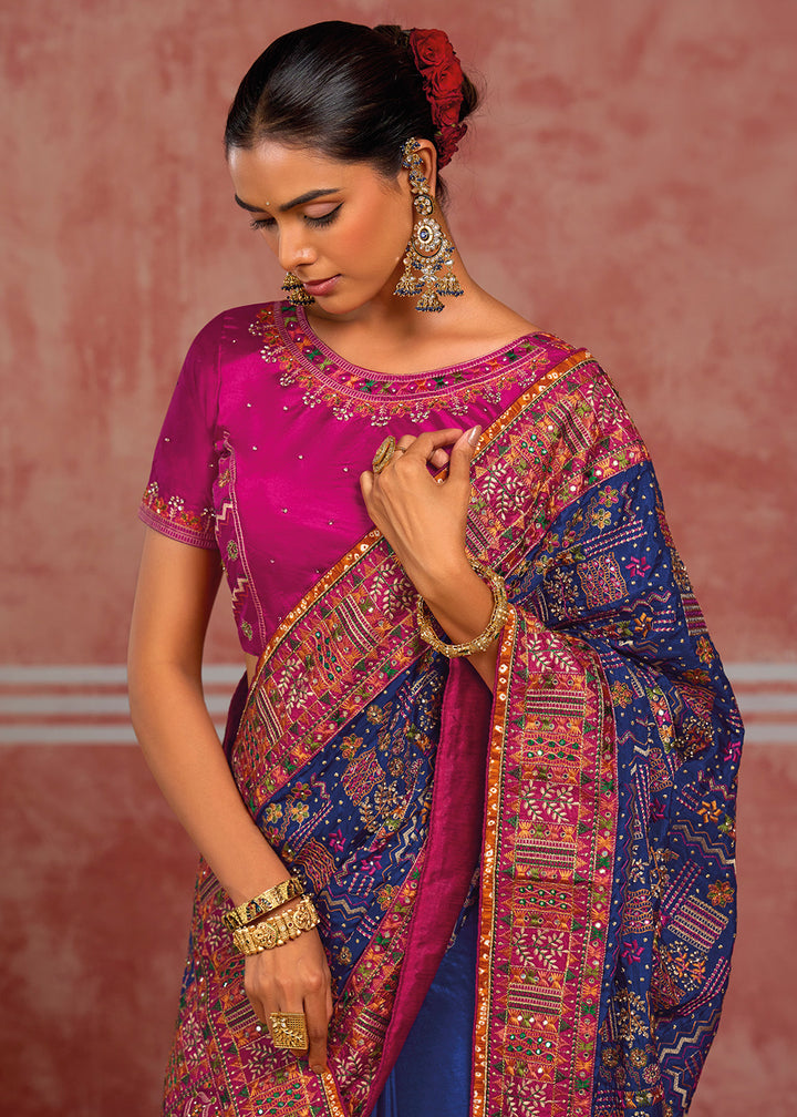 Royal Blue Banarasi Silk Saree with Exquisite Kachhi Hand Embroidery