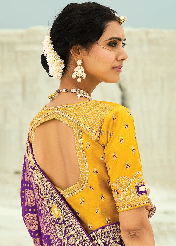 Shades Of Purple Bandhej Saree with Moti & Cut Dana Handwork: Navratri Edit