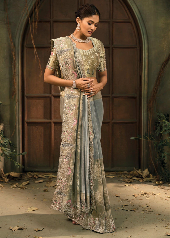 Pewter Grey Contemporary Kanjivaram Silk Saree with Luxe Detailing