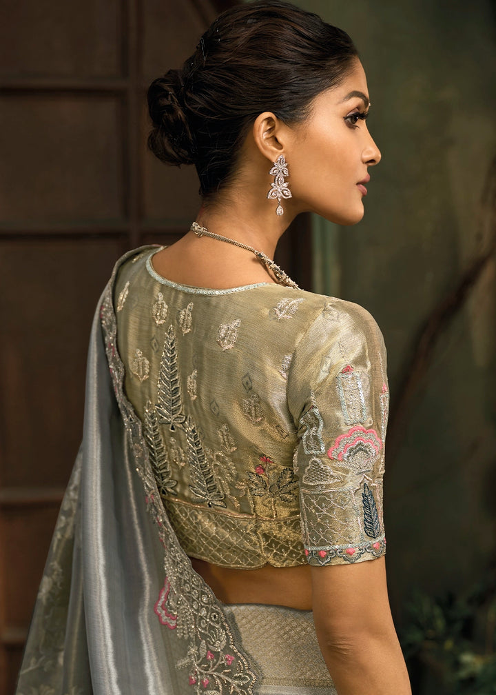 Pewter Grey Contemporary Kanjivaram Silk Saree with Luxe Detailing