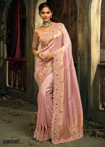 Flamingo Pink Contemporary Kanjivaram Silk Saree with Luxe Detailing