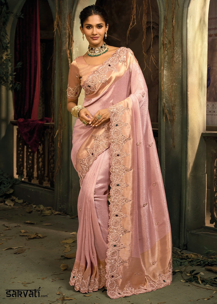 Flamingo Pink Contemporary Kanjivaram Silk Saree with Luxe Detailing