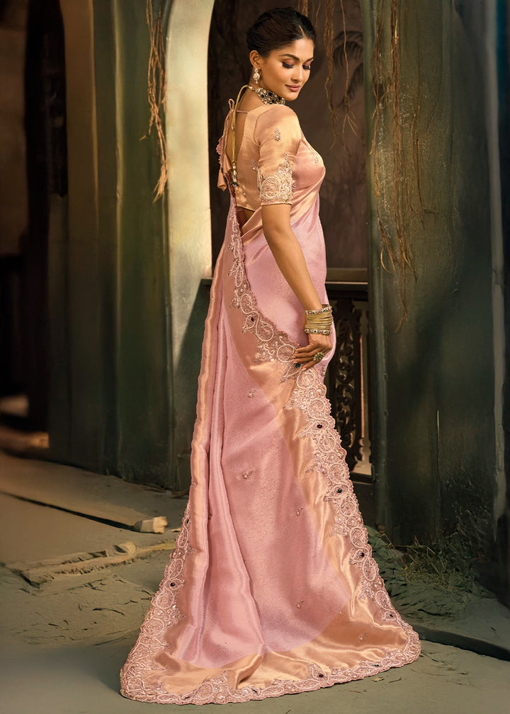 Flamingo Pink Contemporary Kanjivaram Silk Saree with Luxe Detailing