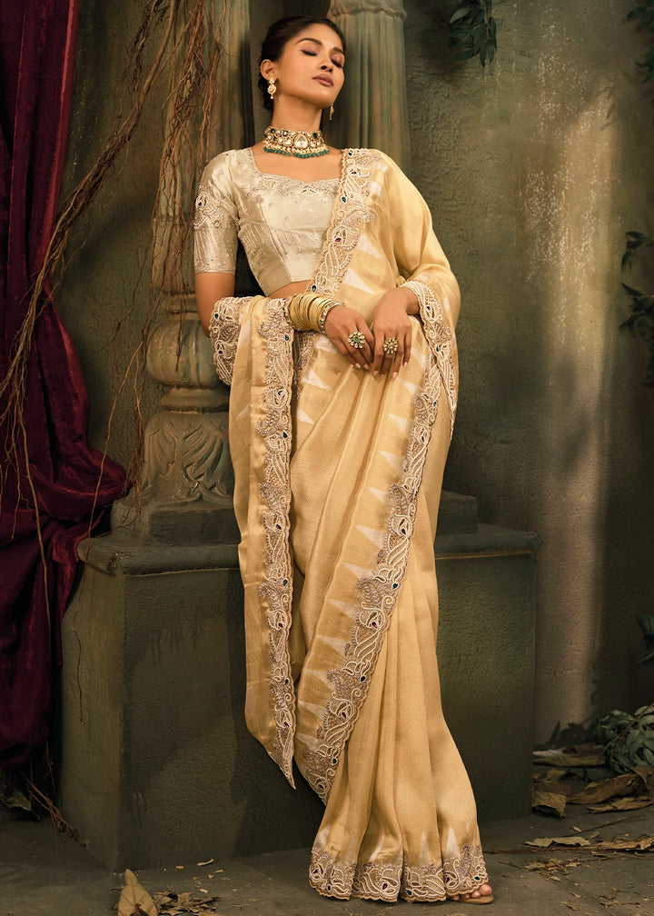 Light Brown Contemporary Kanjivaram Silk Saree with Luxe Detailing