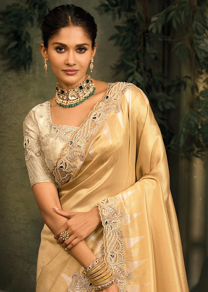 Light Brown Contemporary Kanjivaram Silk Saree with Luxe Detailing