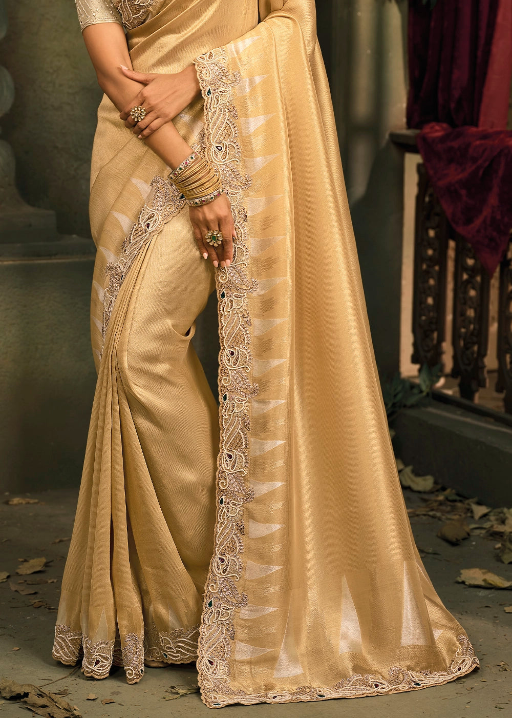 Light Brown Contemporary Kanjivaram Silk Saree with Luxe Detailing