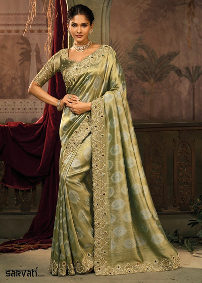 Swamp Green Contemporary Kanjivaram Silk Saree with Luxe Detailing