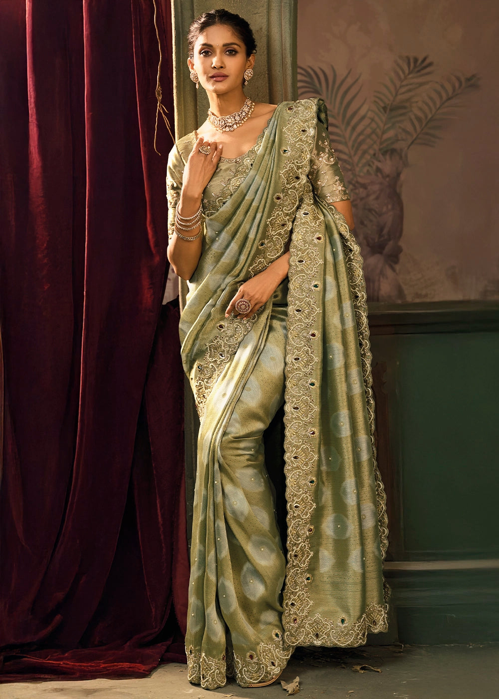 Swamp Green Contemporary Kanjivaram Silk Saree with Luxe Detailing