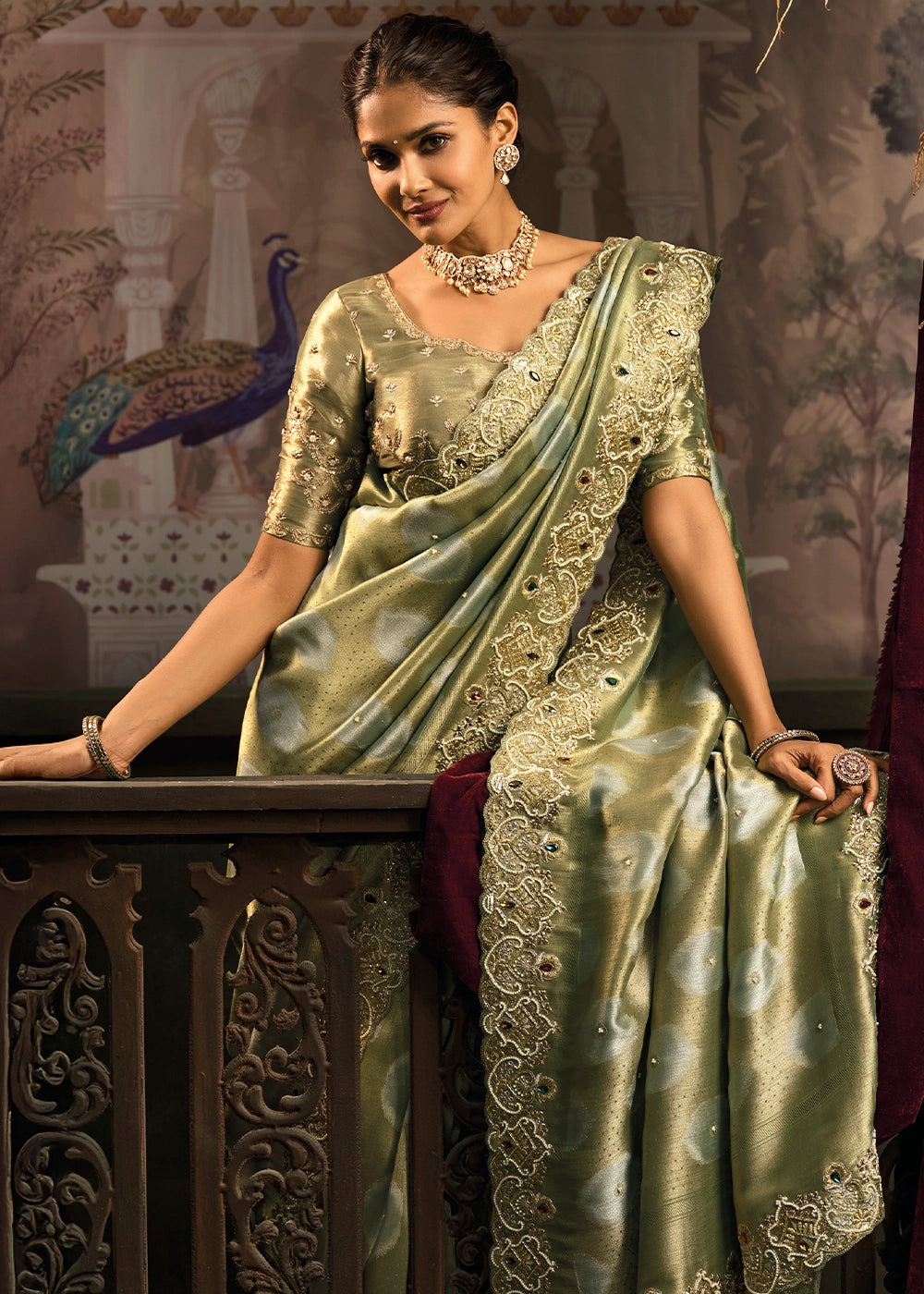 Swamp Green Contemporary Kanjivaram Silk Saree with Luxe Detailing