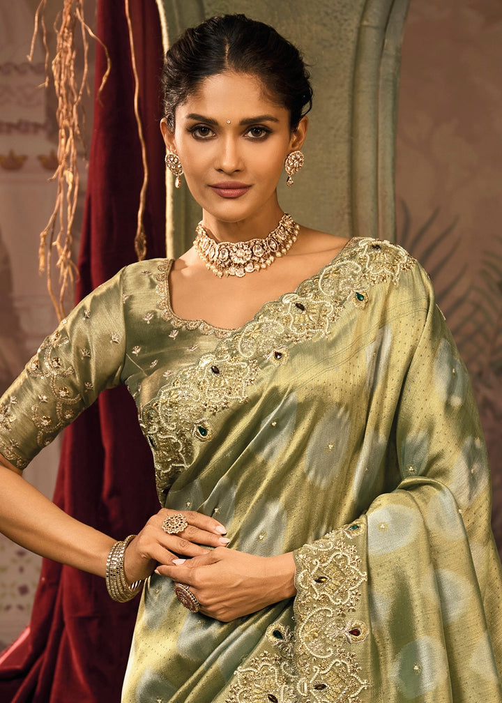 Swamp Green Contemporary Kanjivaram Silk Saree with Luxe Detailing