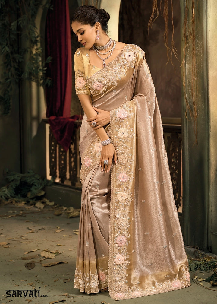 Shades Of Brown Contemporary Kanjivaram Silk Saree with Luxe Detailing