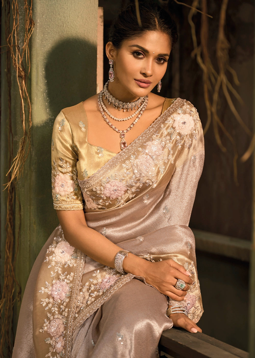 Shades Of Brown Contemporary Kanjivaram Silk Saree with Luxe Detailing