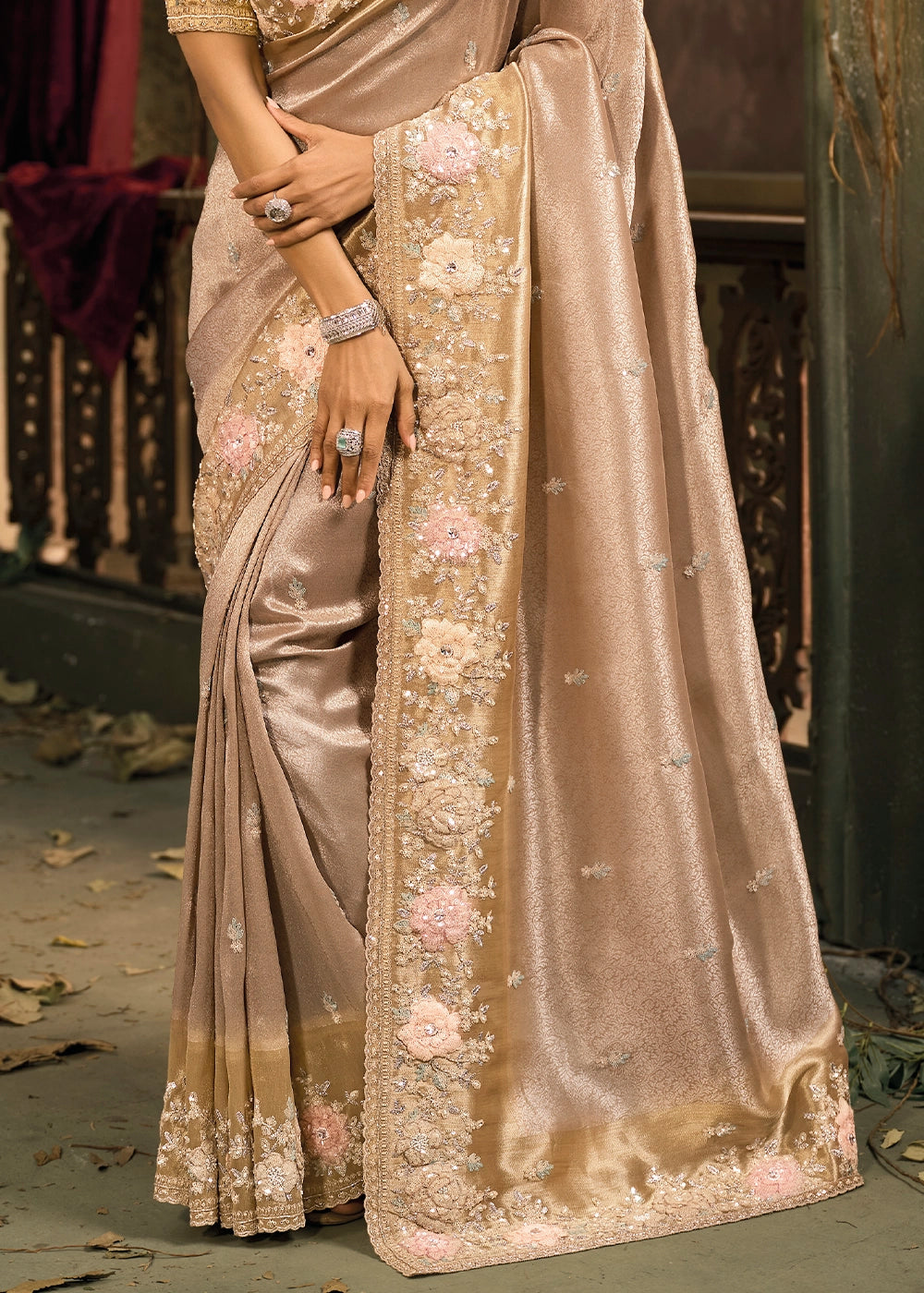 Shades Of Brown Contemporary Kanjivaram Silk Saree with Luxe Detailing