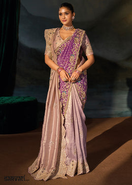 Shades Of Purple Tanchoi Silk Saree with Zari, Sequin & Moti Embellishments