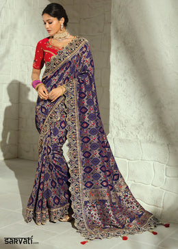 Royal Blue Georgette Designer Saree with Intricate Cutwork and Zari Embroidered Border
