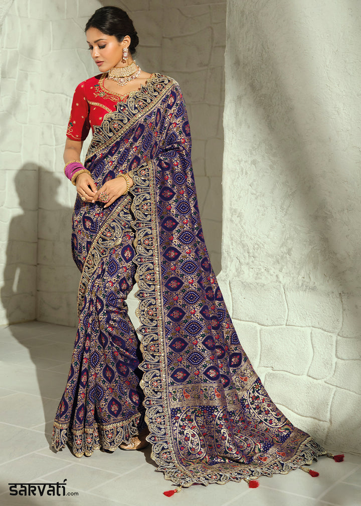 Royal Blue Georgette Designer Saree with Intricate Cutwork and Zari Embroidered Border