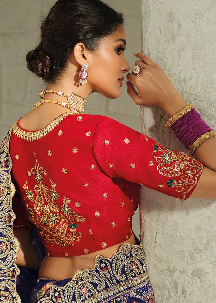 Royal Blue Georgette Designer Saree with Intricate Cutwork and Zari Embroidered Border