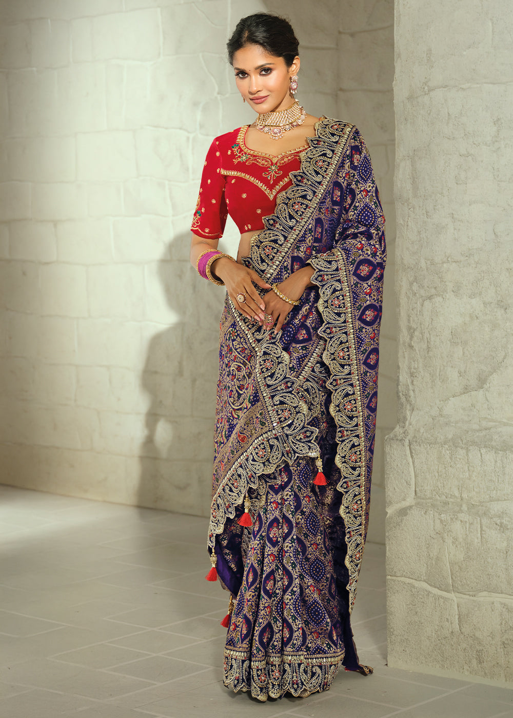 Royal Blue Georgette Designer Saree with Intricate Cutwork and Zari Embroidered Border