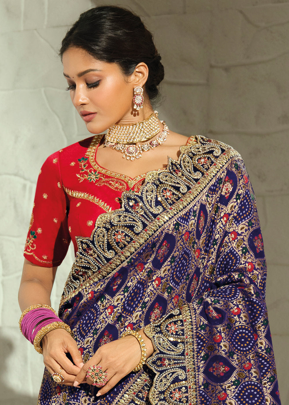 Royal Blue Georgette Designer Saree with Intricate Cutwork and Zari Embroidered Border