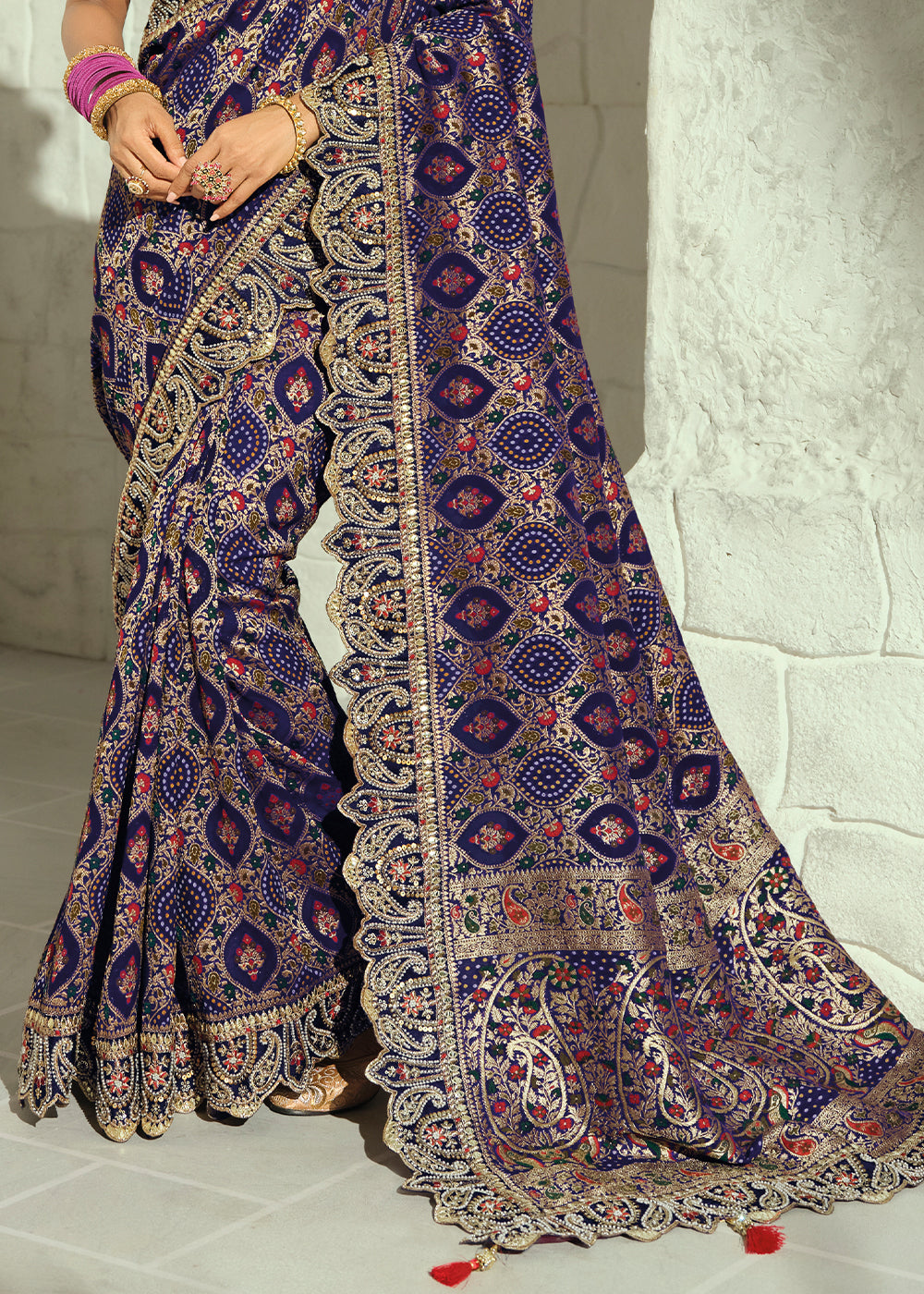 Royal Blue Georgette Designer Saree with Intricate Cutwork and Zari Embroidered Border