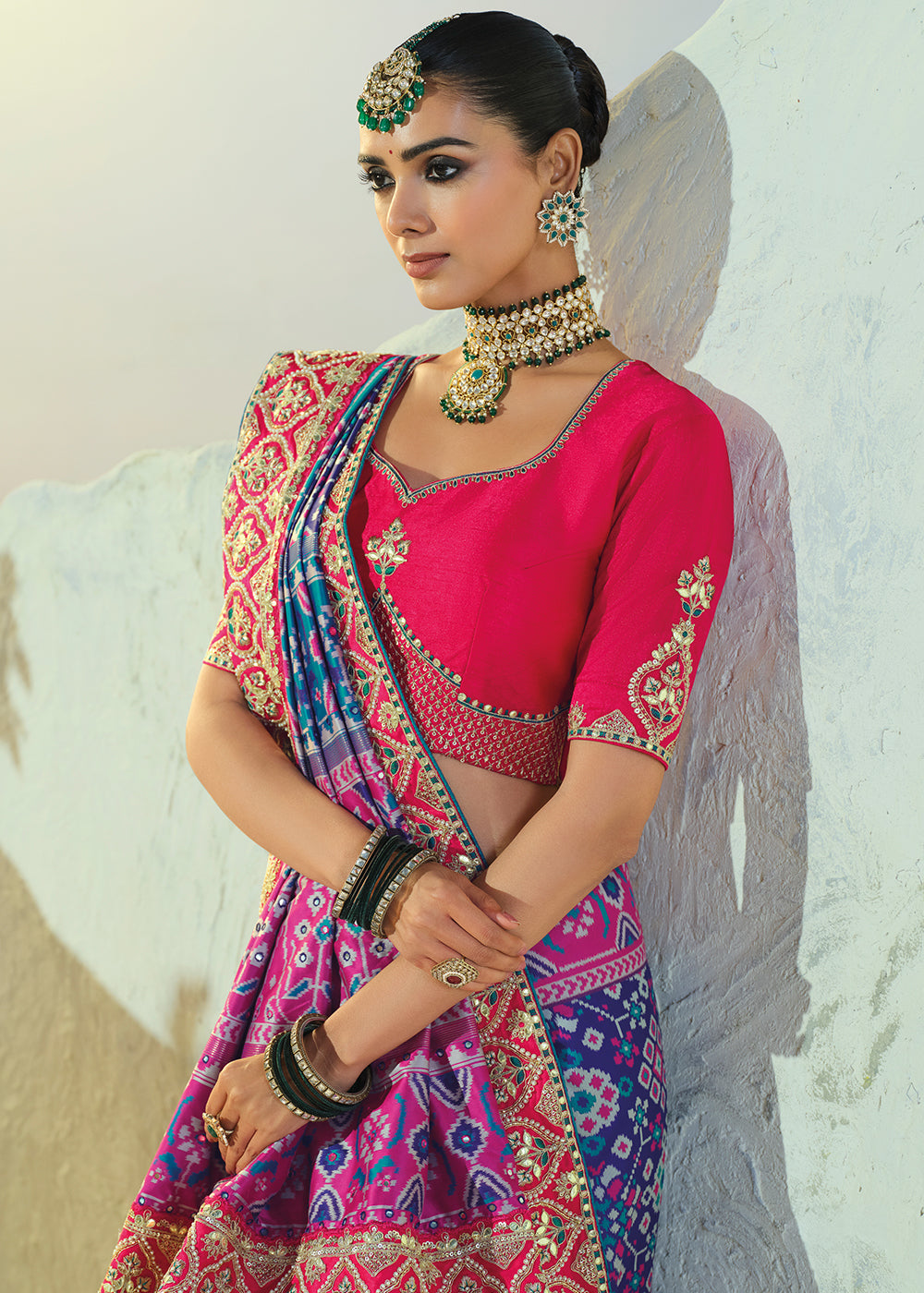 Royal Blue Patola Silk Designer Saree with Cut-Dana and Mirror Embroidery