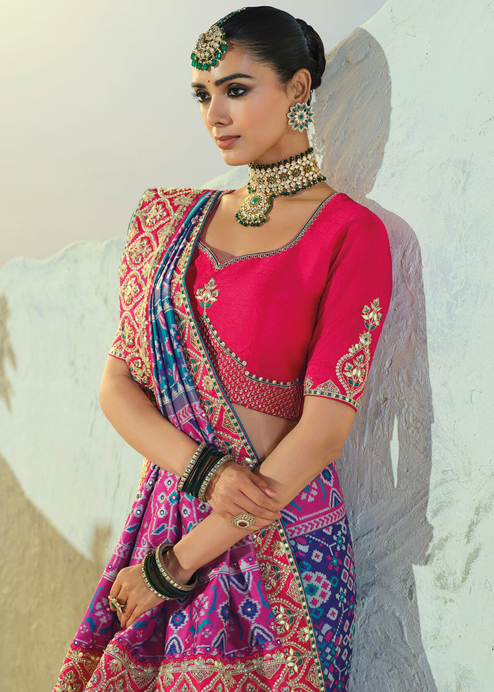 Royal Blue Patola Silk Designer Saree with Cut-Dana and Mirror Embroidery