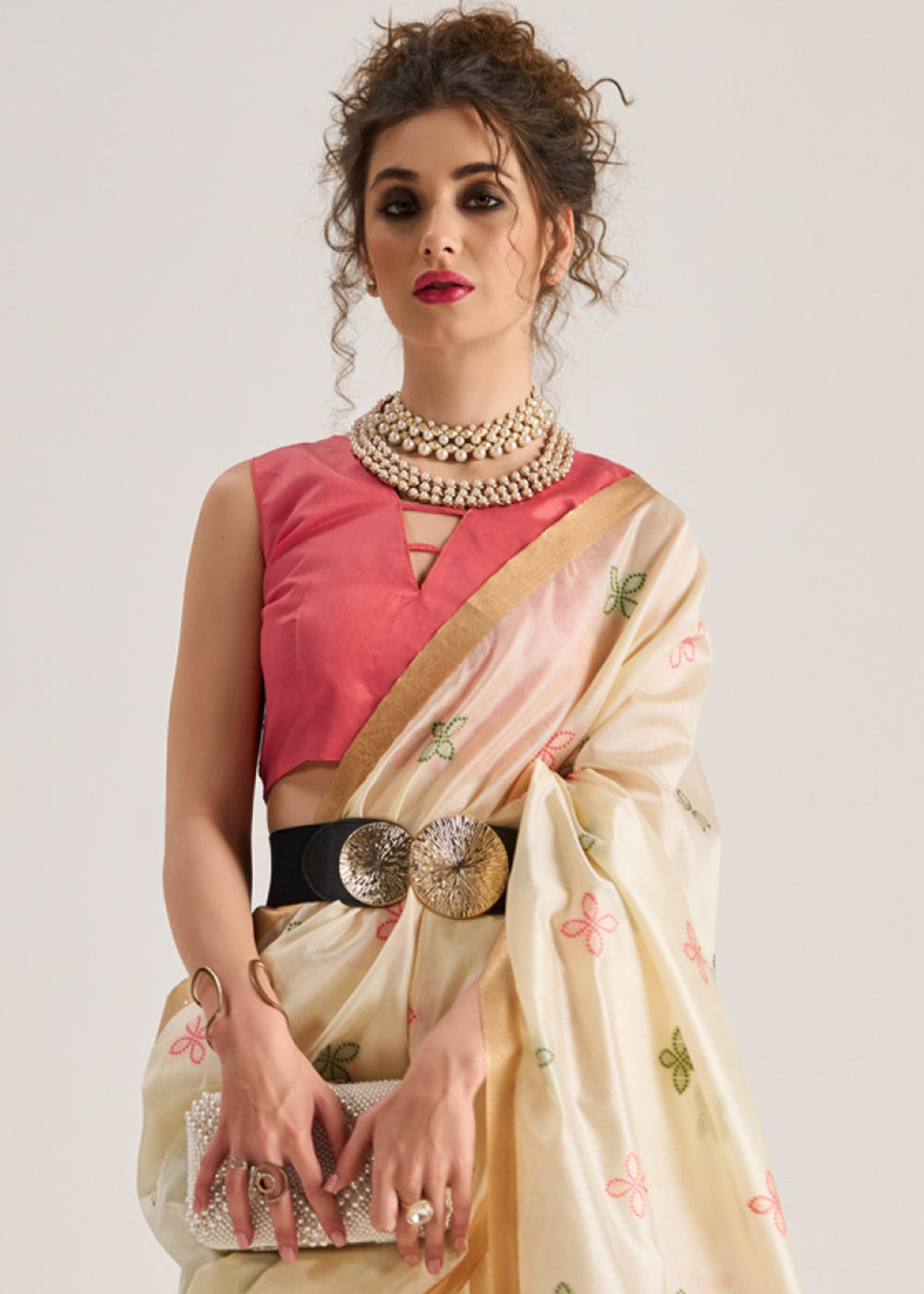Cream White Ethnic Patola Silk Saree with Fine Artisanal Weaving