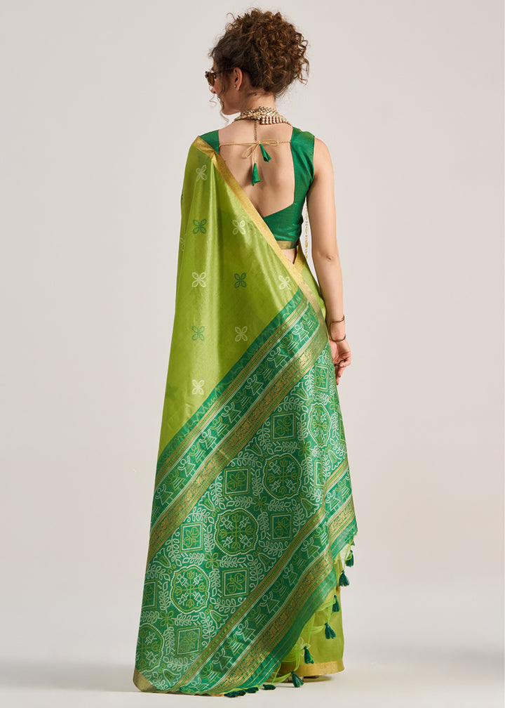 Bright Green Ethnic Patola Silk Saree with Fine Artisanal Weaving