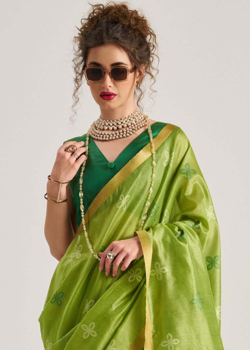 Bright Green Ethnic Patola Silk Saree with Fine Artisanal Weaving