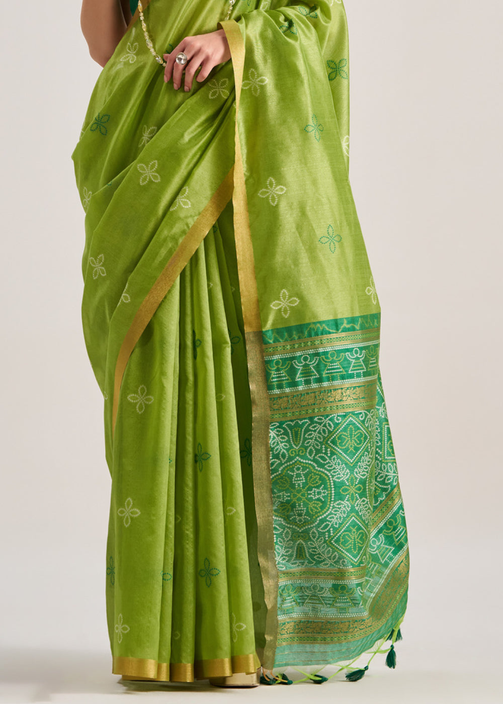 Bright Green Ethnic Patola Silk Saree with Fine Artisanal Weaving