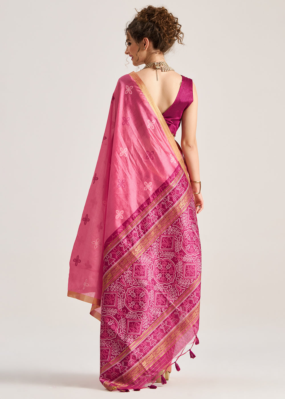 Carmine Pink Ethnic Patola Silk Saree with Fine Artisanal Weaving